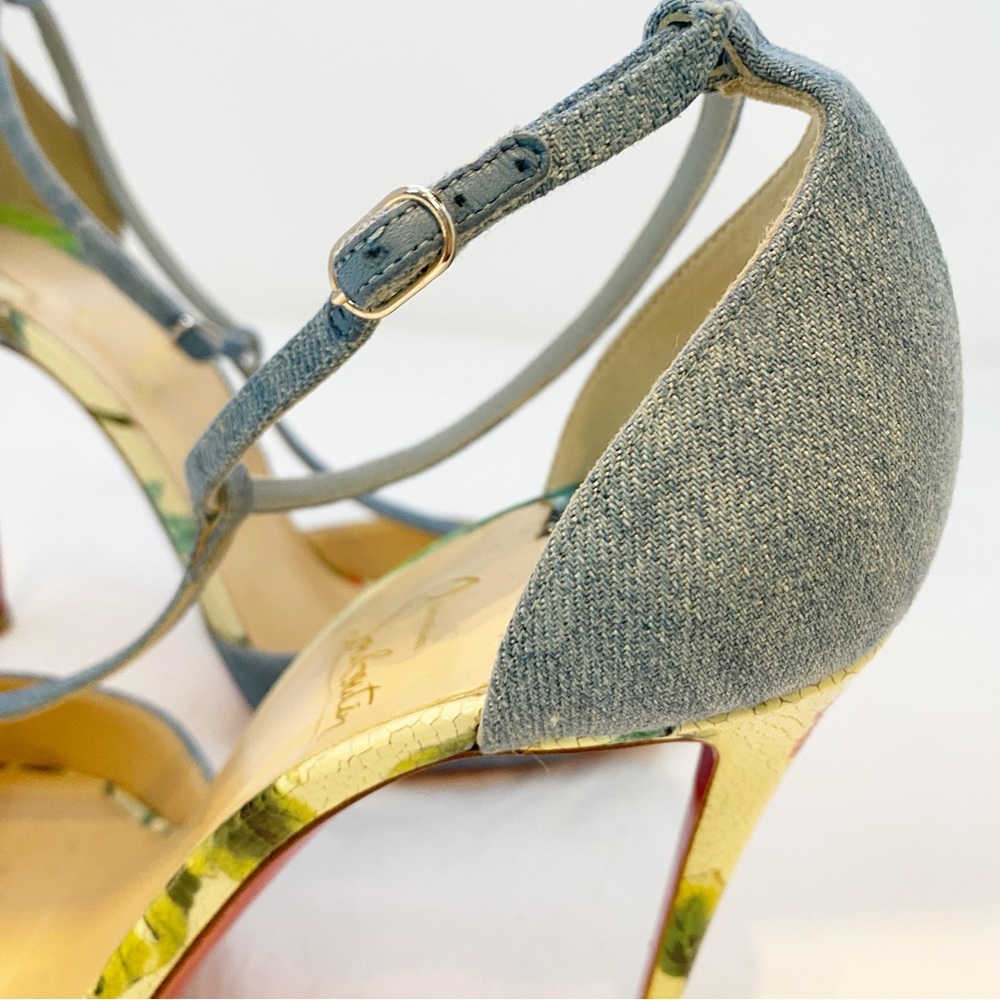 Christian Louboutin Senora 100 T-Strap Sandal Denim EU 39.5 | Red Sole - Picture 12 of 17